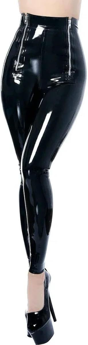 Cropped Pants with Zipper for Women,PVC Leather,Gothic Latex Leggings, High Waist Trousers,