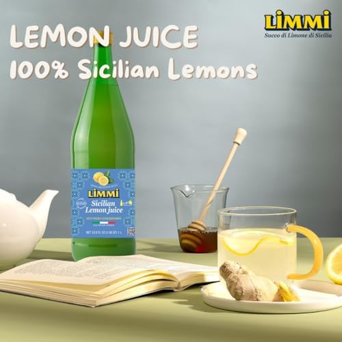 Limmi Sicilian Lemon Juice, 33.8 fl oz (1L) Glass Bottle | 100% Freshly Squeezed, Not from Concentrate | Authentic Italian Lemon Juice, Just Like Homemade [Pack of 2]