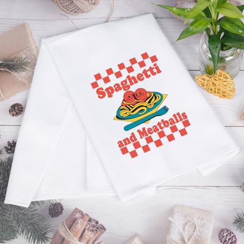 JNIAP Meatballs Food Gift Spaghetti and Meatballs Kitchen Towel Italian Foodie Lover Gift (Spaghetti and MEA)