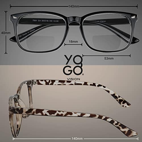 Yogo Vision Bifocal Reading Glasses for Women Men Rectangle Multifocal Readers Fashion Nerd Eyeglasses