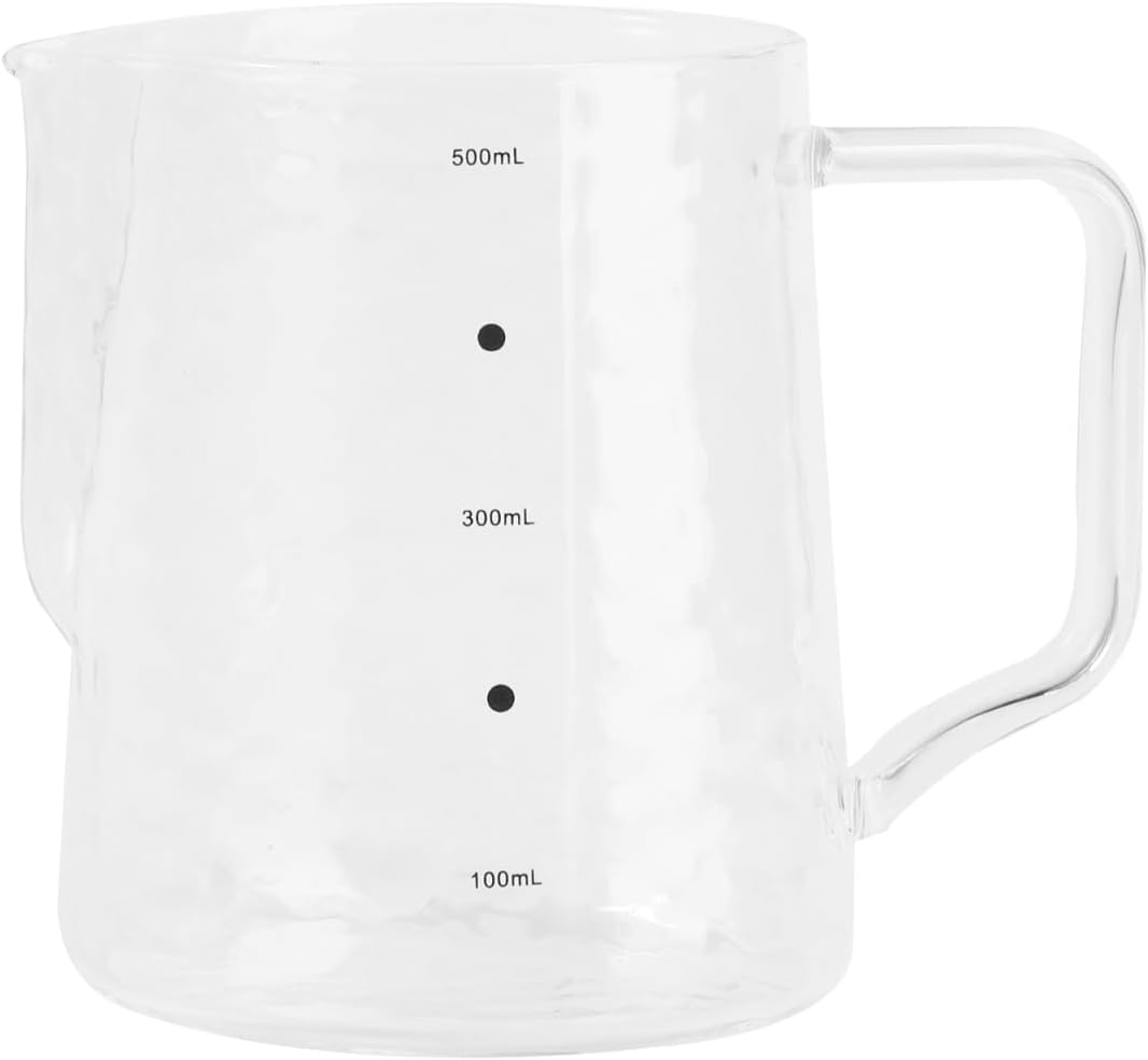 Coffee Milk Frothing Pitcher Glass Measuring Cups Mixing Glass Mug with Handle 500ml for Espresso Steaming Measure Liquid Latte Art Measuring Cup