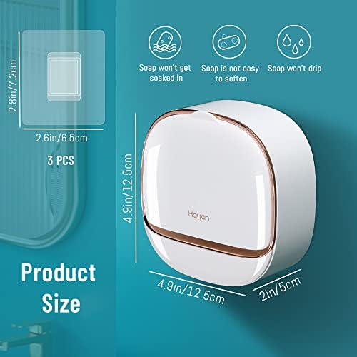 Luxury Soap Holder with Drain Tray, Waterproof Soap Dish Holder, Keep Soap Bars Dry, Adhesive Soap Case Box Wall Mounted for Shower, Bathroom, Bathtub, White