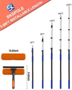 26FT Reach Window Squeegee for Window Cleaning Kit with 5-20 Foot Telescoping Extension Pole, 2 in 1 Window Squeegee, Cobweb Duster, Dust Kit Window Washing Kit for Car, Shower Glass Door