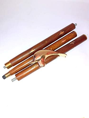 Brass Dolphin Shape Handle with Wooden Walking Stick Cane Golden & Brown Size 36 to 37" inch