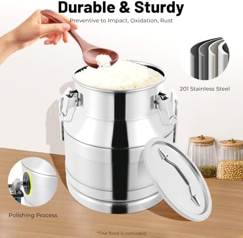 20L/ 5Gallon Stainless Steel Milk Can Wine Milk bucket Wine Pail Bucket Milk Can Tote Jug with Sealed Lid Heavy Duty (20L/ 5Gallon)