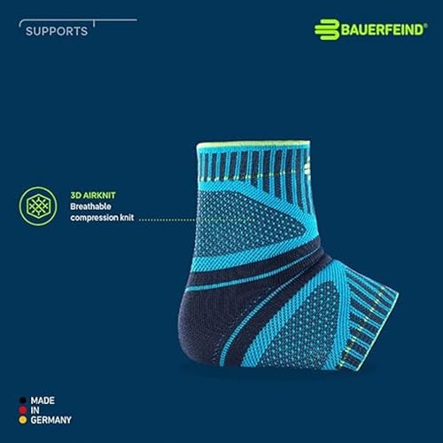 Bauerfeind Sports Ankle Support Dynamic - Ankle Compression Sleeve for Freedom of Movement - 3D AirKnit Fabric for Breathability - Premium Quality & Washable (L, Rivera)
