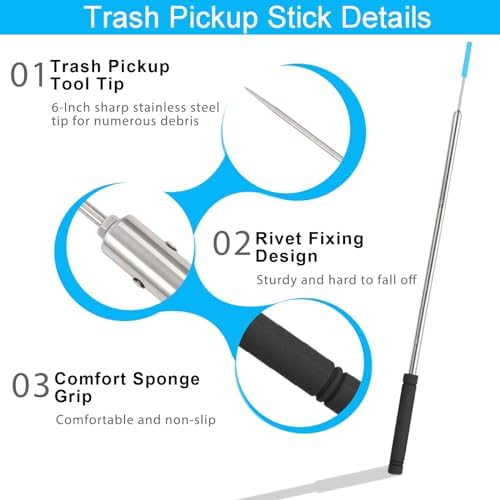 Trash Picker Upper Grabber, 62inch Garbage Picker Upper Tool Heavy Duty for Trash Grabber and Seniors Stainless Steel Tube Reinforcement Durability