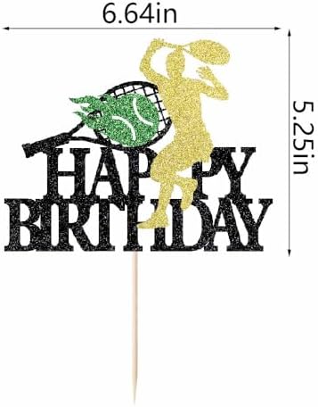 Tennis Happy Birthday Cake Topper Boys Men Tennis Player Cake Toppers Racket Ball Sport Theme Happy Birthday Party decoration black glitter