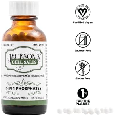 Jackson’s 5-in-1 Phosphates Cell Salt Combo – Calc phos 6X, Ferr phos 6X, Kali phos 6X, Mag phos 6X, NAT phos 6X in Equal Amounts – Certified Vegan, Lactose-Free Schuessler Salt (500 Pellet Bottle)