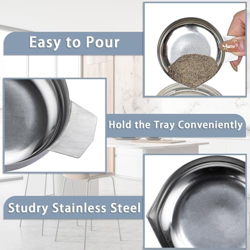 JUXYES 4PCS Metal Weighing Powder Pan with Scoop, Mini Digital Scale Pan Tray Weighing Dish for Reloading, Electronic Scale Tray Powder Measuring Pans for Jewelry Liquid Powder Lab Supplies