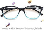 Women Reading Glasses 2.0 4 Pair Stylish Ladies Readers with Comfort Spring Hinge Pattern Design Pouch Included Blue Demi