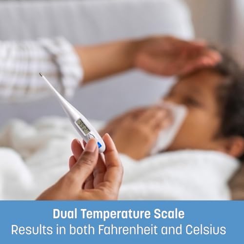 Medline 30-Second Oral Digital Stick Thermometer with Fahrenheit/Celsius - Accurate & Fast Readings - 20 Sheaths Included