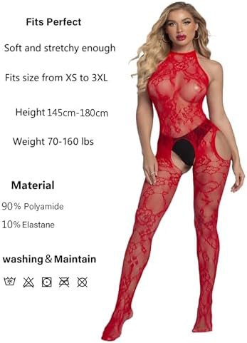 Sexy Women's Fishnet Bodystocking Lingerie Set Floral High Elasticity Cutout Spaghetti Strap Hollow One Size Fits All