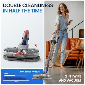 Mop Attachment Compatible with Dyson V7/V8/V10/V11/V15/Gen5 Vacuum Cleaners, Electric Floor Mop with Removable Water Tank and 6 Washable Mop Pads + 1 Refill Container (V7/V8/V10/V11/V15)
