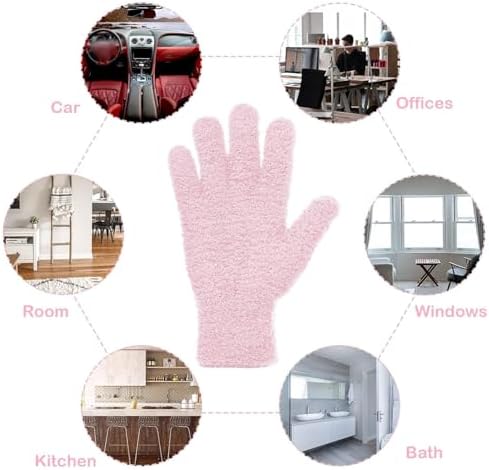 Patelai 2 Pairs Microfiber Gloves for plants Dusting Cleaning Glove Mittens House Cars Blinds Dusting(Pink, Rose Red,Large)