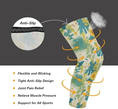 Tropical Style Yellow Flowers Green Leaves knee braces for women (A pair) Relieve Muscle Pressure knee pad for Yoga, Volleyball, Gardening, Gym