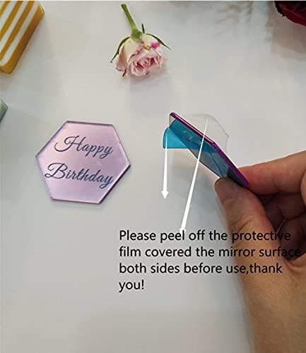Set of 12pcs Hexagon Cake Topper Disc, Happy Birthday Mirror Acrylic Cake Discs, Topper Decor for Cupcake,Mini Acrylic Cake Toppers (Pink Mirror)