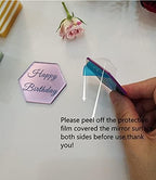 Set of 12pcs Hexagon Cake Topper Disc, Happy Birthday Mirror Acrylic Cake Discs, Topper Decor for Cupcake,Mini Acrylic Cake Toppers (Pink Mirror)
