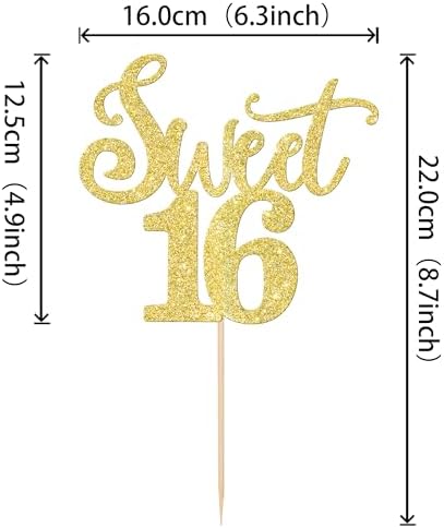 Rsstarxi 1 Pack Sweet 16th Birthday Cake Topper Cheers to 16 Years Sweet 16 Cake Decorations Sixteen Hello 16 Birthday Cake Pick Happy 16th Birthday Party Cake Decorations Gold