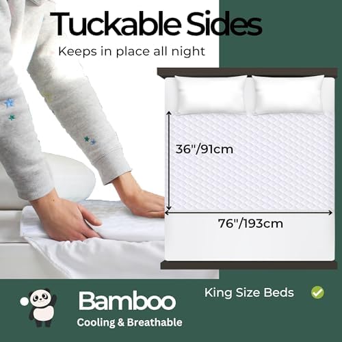 Hygge Sheets®️ Organic Washable Incontinence Bed Pads with Tucks - 100% Waterproof Reusable Mattress Protector Underpads - Rayon derived from Bamboo - King
