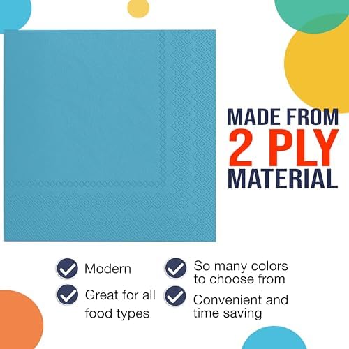 Party Solids Turquoise Paper Napkins Disposable Everyday 200 Pcs 2 Ply Turquoise Cocktail Napkins Paper Everyday For Parties & Party Supplies