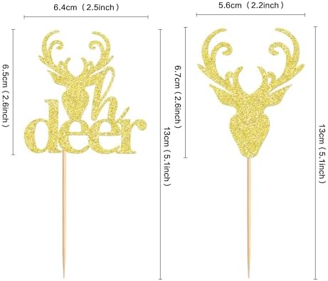 Ercadio 24 Pack Deer Cupcake Toppers - Gold Glitter Deer Head Cupcake Toppers & Picks for Christmas, Birthday, Baby Shower Cake Decoration