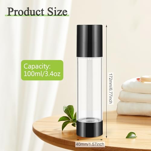 6 Pack 100ml/3.4oz Airless Pump Bottles Refillable Vacuum Pump Dispenser Plastic Cosmetic Container for Makeup Foundation Moisturizer Shampoo Toiletry