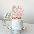 A Little Butterfly is on Her Way Cake Topper - Gender Reveal Baby Shower Cake Decor, Welcome Baby Girl, Butterfly Baby Shower Party Supplies, Rose Gold Glitter