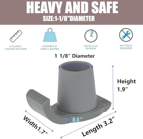 4 Pcs Walker Glide Skis, Universal Fit Walker ski Glides, Heavy Duty Rubber Walker Glides Walker Feet Replacement(Grey)