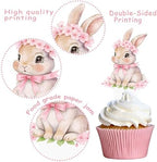 Bunny Birthday Party Supplies Easter Bunny Party Cupcake Toppers 48PCS Floral Rabbit Cake Decorations Easter's Day Cupcake Picks For Easter Birthday Baby Shower Decor