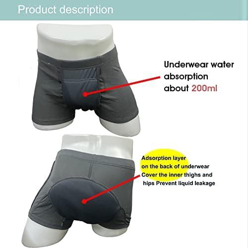 Men's Washable Incontinence Underwear Adults Patient Reusable Breathable Boxer Diapers for Adults Prostate 200ml (XX-Large, Black)
