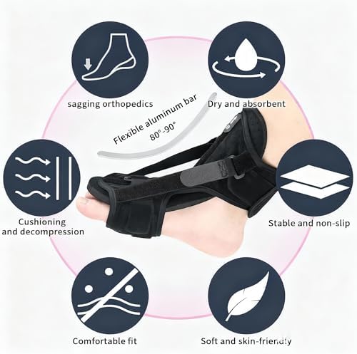 Plantar Fasciitis Night Splint Boot, Adjustable Night Splint for Plantar Fasciitis, Foot Drop & Heel Spur Pain Relief Day & Night for Men and Women (Black)