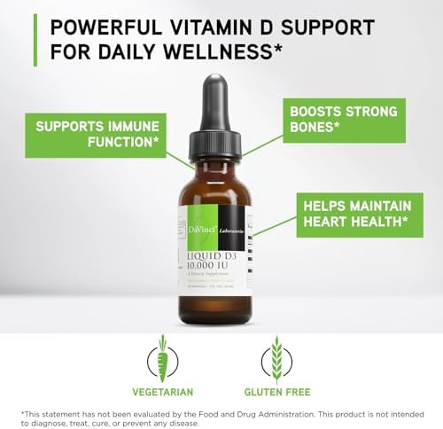 DAVINCI Labs Liquid D3 10,000 IU - Helps Support Bone Health, Immune Support & Heart Health with Vitamin D3 - Gluten Free & Vegetarian - 1 Fl Oz (30 Servings)