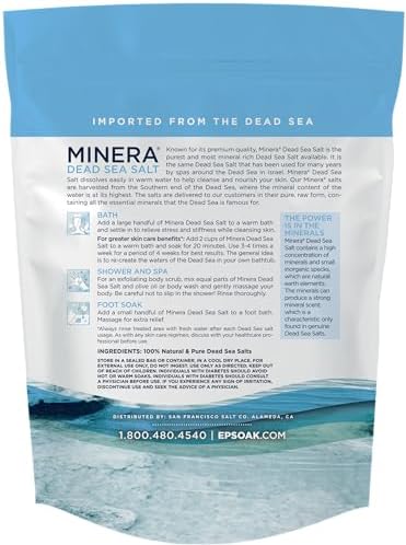 Minera Fine Grain Dead Sea Salt for Bath & Soaking – 2 lbs, Fast-Dissolving, 100% Pure & Natural, Unscented, Skin-Nourishing Sea Salt