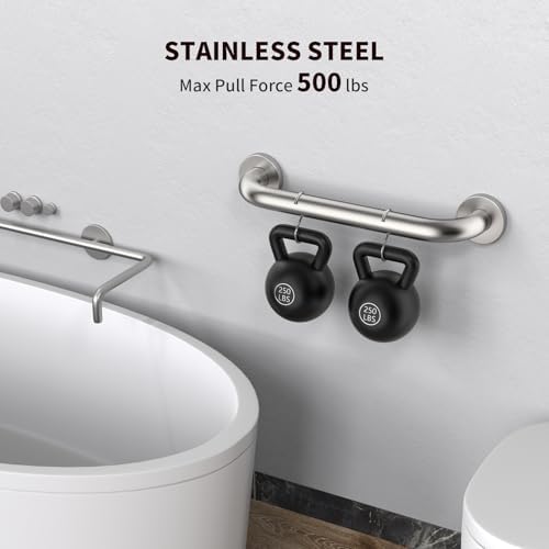 2 Pack 16 Inch Shower Grab Bar 1.25" Diameter, ZUEXT Satin Brushed Nickel Stainless Steel Bathroom Grab Bar, Bath Balance Bar,Safety Hand Rail Support,Handicap Injury Elderly Senior Assist Bath Handle