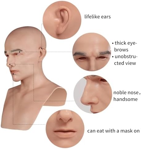 Bell Handmade Silicone Realistic Mask Handsome and Lifelike Face for Crossdressers Cosplay and Transgender