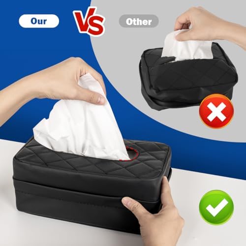 Car Tissue Holder, Standard Tissue Holder for Car Pu Leather Car Napkin Holder, Car Backseat Extra Large Tissue Organization Fit for 120-230 Tissues per Box 9.84'' x 4.72'' x 5.91'' (Black)