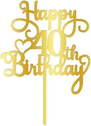 Happy 40th Birthday Cake Topper,Acrylic Double Sided Gold Decoration,for Happy 40th Birthday Cake Decorations,Cheers to 40 Fabulous Cake Decoration/40th Anniversary Party Decorations