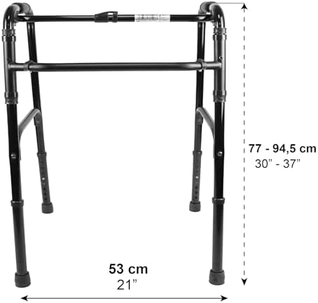 PEPE Mobility Zimmer Frame, Narrow and Foldable, Lightweight Aluminium, Adjustable Height, Elderly People, Black