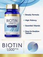 Carlyle Biotin 1000mcg | 250 Vegetarian Tablets | Beauty Formula Supplement | Non-GMO, Gluten Free