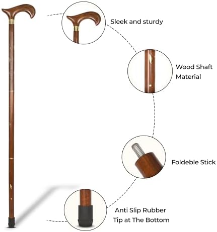 Wood Cane 36 Inches Natural Classic Wood Walking Stick Fancy Canes Ergonomic Wood Cane for Seniors (Elegant Derby Handle)
