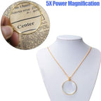 Joyzan Optical Magnifier Necklace, 5X Magnifying Glass Lens Chain Monocle Pendant Mini Portable Hanging Loupe Eyepiece Library Reading Fine Print Zooming Increase Vision Jewelry Newspaper Map Elder