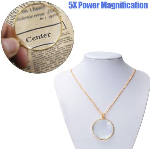 Joyzan Optical Magnifier Necklace, 5X Magnifying Glass Lens Chain Monocle Pendant Mini Portable Hanging Loupe Eyepiece Library Reading Fine Print Zooming Increase Vision Jewelry Newspaper Map Elder