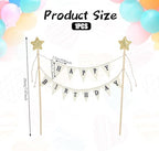 Happy Birthday Flag Banner Cake Topper, Handmade Pennant & Star Garland Birthday Cake Flag Decoration Happy Birth Day Sign & Garland for Party Supplies