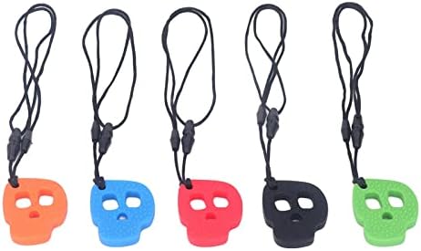 5pcs Chewing Sensory Necklaces, Skull Shape Silicone Oral Motor Aids Chewy Pendant for Autism ADHD Anxiety Relief