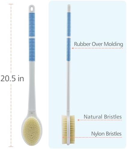 Shower Brush with Soft and Stiff Bristles,20.5" Extra Long Handle Dual-Sided Back Scrubber Bath Brush Body Exfoliator for Wet or Dry Brushing (Extra Long Handle)