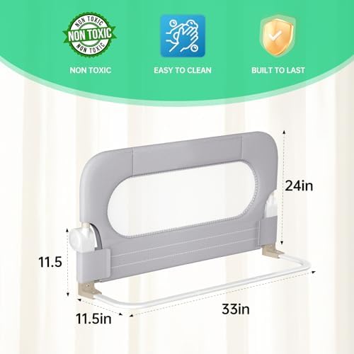 UPGOGO Folding Toddler Bed Rails for Crib,Safety Toddler Bed Rails,Bed Guard Rail with Reinforced Anchor Safety System,Bed Rail for Kids Fit,Bunk,Full Size,Queen,King,Twin(Grey,33"x23.6")
