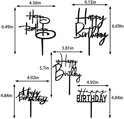 10 PCS Black Happy Birthday Cake Topper Acrylic Cupcake Topper A Series of Birthday Cake Supplies Decorations