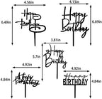 10 PCS Black Happy Birthday Cake Topper Acrylic Cupcake Topper A Series of Birthday Cake Supplies Decorations