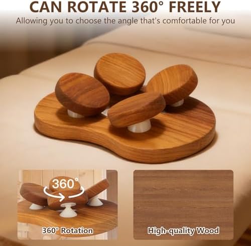 Wooden Sauna Headrest with Rotatable Disc, 4 Concave Surfaces Sauna Pillow, Wooden Headrest Pillow for Stiff Neck, Shoulder Head Health and Relaxation